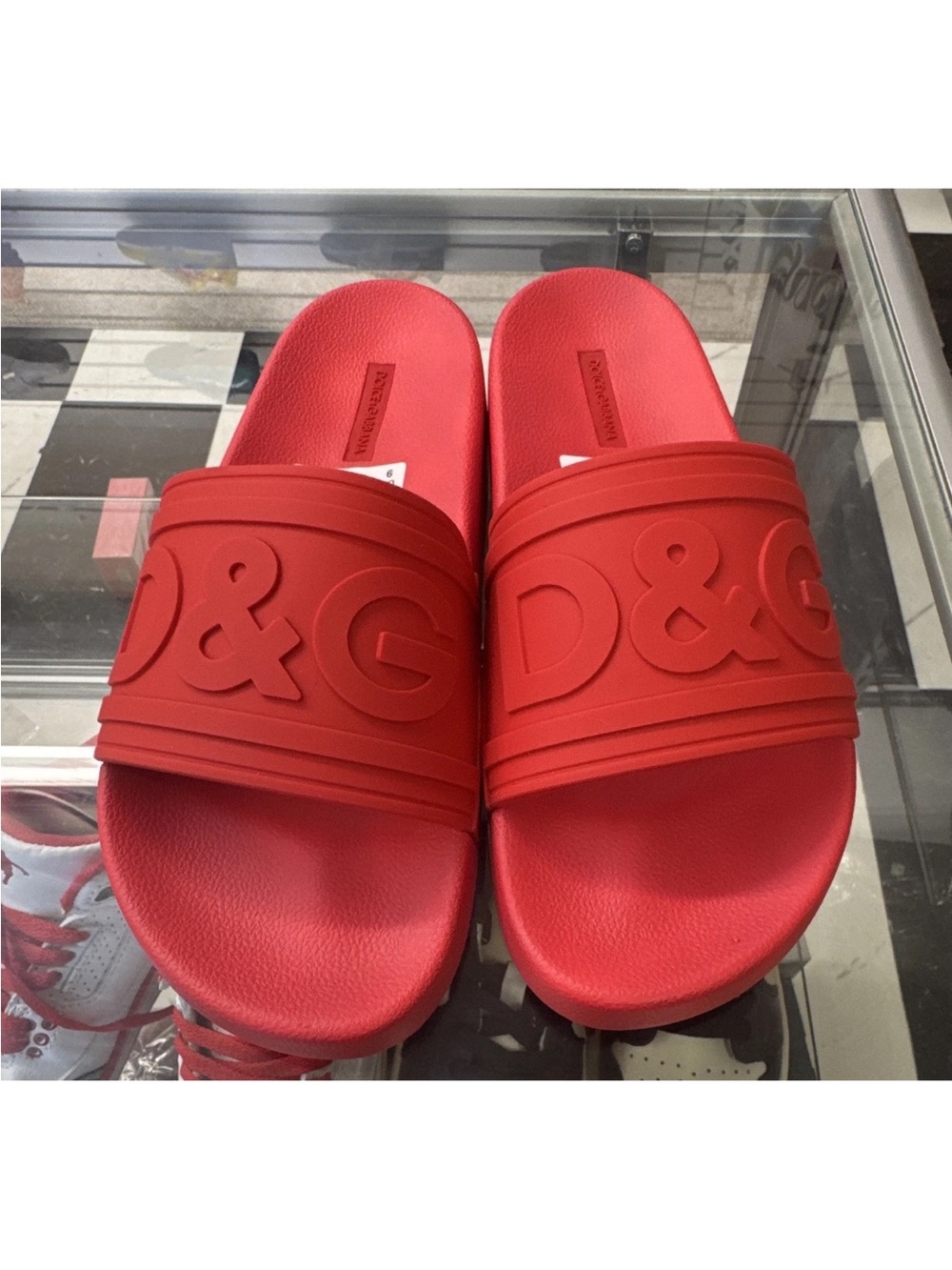 D&G Red Embossed Logo Men's Slide Sandals